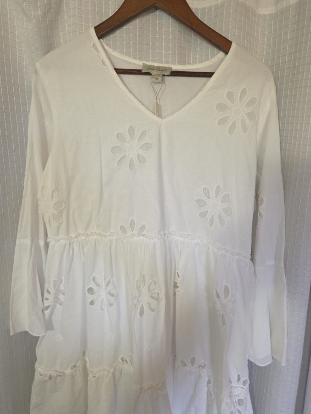 Charlie Paige Eyelet Dress Small White 100% Cotton Babydoll Peasant Coastal